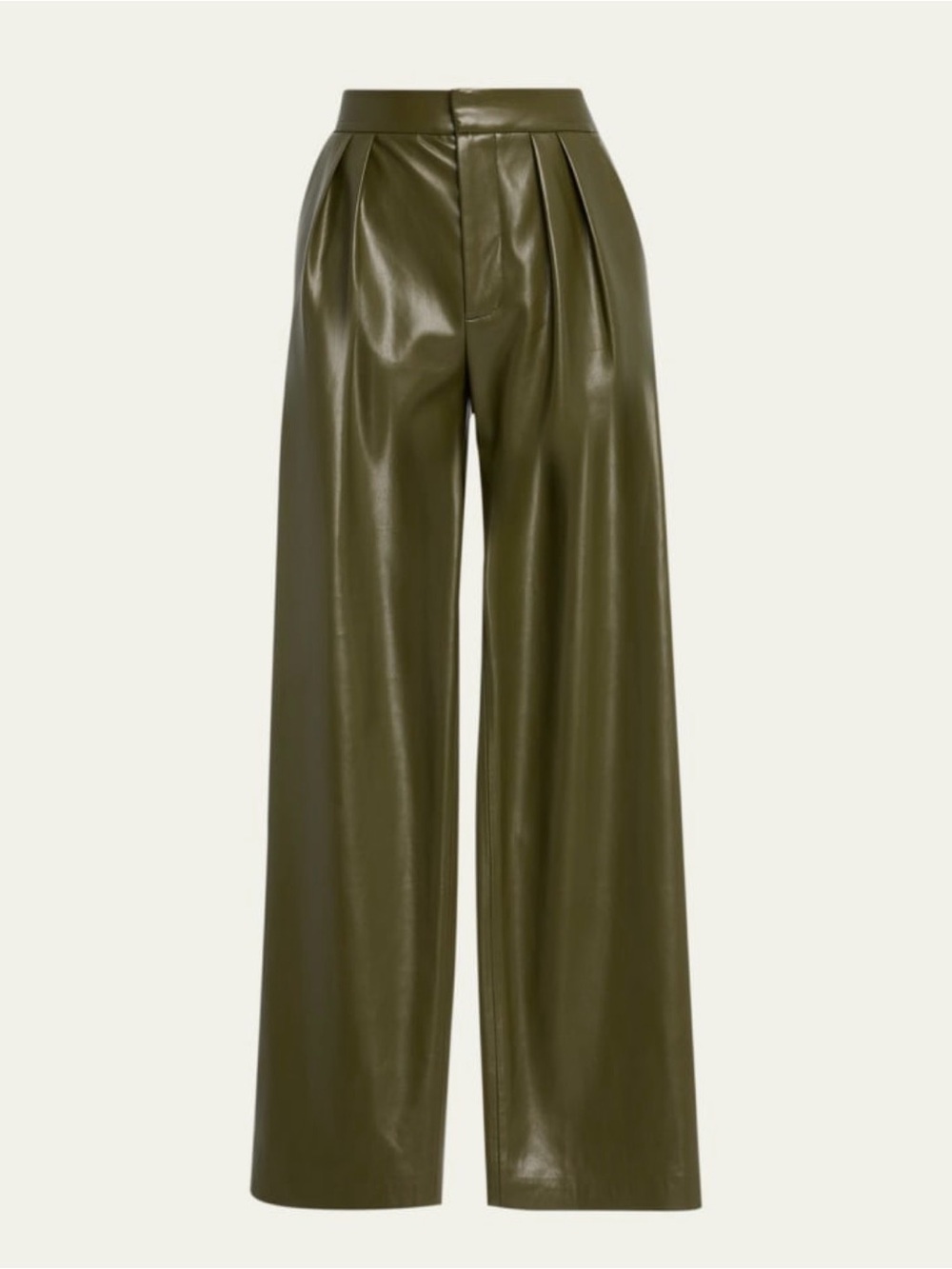 Alice + Olivia Pompey Olive Faux Leather Pleated Wide Leg Trousers Size 4